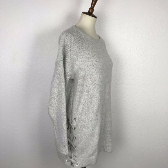 Dreamers Crewneck Pullover Lace Up Stretch Knit Sweater - Picture 3 of 6